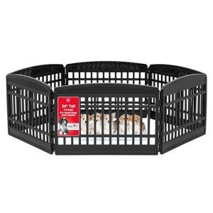 IRIS USA 24" 6-Panel Puppy Playpen, 61 x 61 x 24, Puppy Fence, Dog Playpen, Dog Play Pen Indoors, Pet Fence, Puppies/Small Dogs, Black
