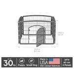 IRIS USA 24" Exercise 4-Panel Pet Playpen with Door, Dog Playpen, Puppy Playpen, Small and Medium Dogs, Keep Pets Secure, Easy Assemble, Rust-Free, Heavy-Duty Molded Plastic, Customizable, Gray