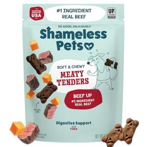 Shameless Pets Soft & Chewy Dog Treats, Beef Up Meaty Tenders, 8oz – Real Beef is 1st Ingredient – Grain Free, No Corn or Soy – Digestive Support – for Small, Medium & Large Dogs