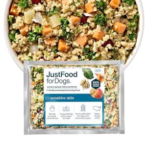 JustFoodForDogs Sensitive Skin Dog Food, Frozen Fresh Pet Meals and Toppers for Skin and Coat, Human Grade, Fortified with Omega 3, Highly Digestible, White Fish - 18-oz, 7 Pack