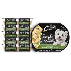 Cesar Simply Crafted Adult Wet Dog Food Toppers for Dry Food, Chicken, Carrots & Green Beans, 1.3 oz Tubs, 10 Count