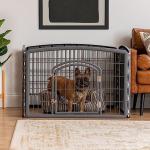 IRIS USA 24" Exercise 4-Panel Pet Playpen with Door, Dog Playpen, Puppy Playpen, Small and Medium Dogs, Keep Pets Secure, Easy Assemble, Rust-Free, Heavy-Duty Molded Plastic, Customizable, Gray