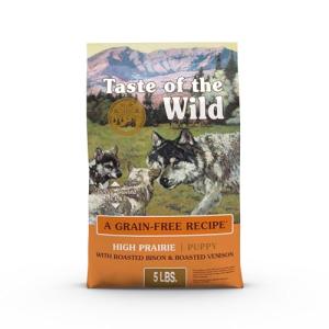 Taste of the Wild High Prairie Canine Grain-Free Recipe with Roasted Bison and Venison Dry Dog Food for Puppies, Made with High Protein from Real Meat and Guaranteed Nutrients and Probiotics 5lb
