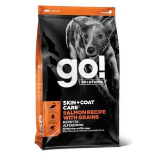 Go! Solutions Skin + Coat Care Salmon Dry Dog Food with Grains, Chicken-Free, Healthy Kibble with Omega-3s & 6s for Soft, Shiny Fur, for Puppies, Adults, & Seniors, 3.5 lb Bag