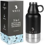 WRTZ Portable Dog Water Bottle with 2 Removable Water Bowls for Dogs – Leak-Proof Insulated Stainless Steel Dog Water Bottle - Travel Accessories for Dogs - 32oz - Black