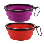 Large Collapsible Dog Bowls, 34oz Travel Water Food Bowls Portable Foldable Collapse Dishes with Carabiner Clip, 2 Pack (Purple+Red)
