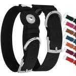 Leather Dog Collar with Airtag Holder - Apple Air Tag Dog Collars - Soft Tracking GPS Pet Collar for Small Medium Large Dogs Breed Puppy (Black, S, 9"-12" Neck Fit)