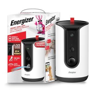 Energizer Smart Pet Treater with 2K Video Camera, 2-Way Audio, Night Vision, 5 Ghz & 2.4 Ghz Dual Band Wi-Fi, Motion Tracking, Recorded Messages, Dogs & Cats Remote Feeding, Cloud/MicroSD Card Storage