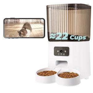 Pufuer Automatic Cat Feeder with Camera, 5L Smart Dog Food Dispenser with App Control, 1080P Night Vision, Two-Way Audio. 22 Cups Large Hopper, Motion Detection, Timer (5L Double Bowl)