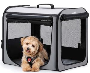 Dog Car Carrier Light Weight 24×17.7×20.5in, Dog Carrier Easy to Assemble, Dog Car Crate Portable and Breathable, Foldable Pet Carrier for Indoor and Outdoor, Dog Travel Crate with Curtain Gray