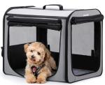 Dog Car Carrier Light Weight 24×17.7×20.5in, Dog Carrier Easy to Assemble, Dog Car Crate Portable and Breathable, Foldable Pet Carrier for Indoor and Outdoor, Dog Travel Crate with Curtain Gray
