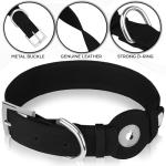 Leather Dog Collar with Airtag Holder - Apple Air Tag Dog Collars - Soft Tracking GPS Pet Collar for Small Medium Large Dogs Breed Puppy (Black, S, 9"-12" Neck Fit)
