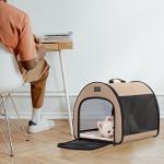 PETSFIT Portable Dog Crate, Travel Dog Crate - 19 Inch Lightweight, Roomy, Easy to Set Up, Sturdy Collapsible Dog Kennel with Thick Mat, Khaki