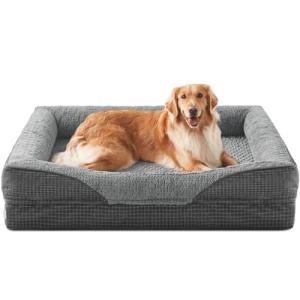 INVENHO Orthopedic Dog Beds Large Sized, XL Washable Egg-Crate Memory Foam Dog Couch Bed with Washable Removable Cover, Waterproof Lining and Nonskid Bottom