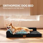 Patas Lague Orthopedic Dog Bed Large Sized Dog 36''X24'', Waterproof L Bolster Medium Pet Sofa Beds with Removable Washable Cover, Soft Comfortable Pet Couch Crate Mat with Nonskid Bottom, Black