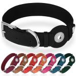 Leather Dog Collar with Airtag Holder - Apple Air Tag Dog Collars - Soft Tracking GPS Pet Collar for Small Medium Large Dogs Breed Puppy (Black, S, 9"-12" Neck Fit)