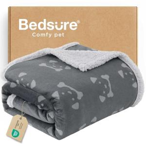 Bedsure Waterproof Dog Blankets for Large Dogs - Soft Print Sherpa Fleece Pet Cat Blanket Washable for Couch Bed Protection, Cozy Plush Reversible Throw Furniture Protector, 50"x60", Smokey Grey