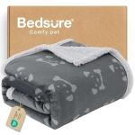 Bedsure Waterproof Dog Blankets for Large Dogs - Soft Print Sherpa Fleece Pet Cat Blanket Washable for Couch Bed Protection, Cozy Plush Reversible Throw Furniture Protector, 50"x60", Smokey Grey