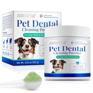 ARMOYA Dog Dental Powder - Teeth Cleaning Powder for Dogs - Dog Dental Care - Plaque & Bad Breath Off P-owder D-og - D-ental Care Supplies for Small - Medium - Large Do-gs