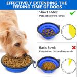 2 Pack [Slow Feeder Design + Regular], Collapsible Dog Bowl Travel Portable Pet Bowls, [34oz,1000ml] Foldable Food Water Feeding Dishes for Traveling Hiking Walking with Carabiners [Blue,Black]