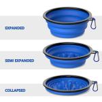 2 Pack [Slow Feeder Design + Regular], Collapsible Dog Bowl Travel Portable Pet Bowls, [34oz,1000ml] Foldable Food Water Feeding Dishes for Traveling Hiking Walking with Carabiners [Blue,Black]