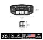 IRIS USA 24" 6-Panel Pet Dog Puppy Playpen with Door, for Puppy Small Dogs Keep Pets Secure Easy Assemble Easy Storing Customizable Non-Skid Rubber Feet, Foldable, Black