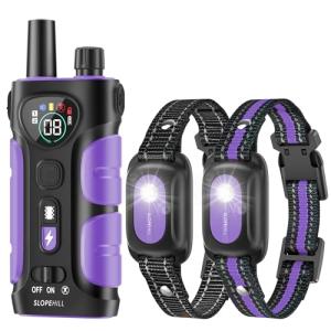 SLOPEHILL Dog Shock Collar,4200FT Dog Training Collar with Remote,IPX8 Waterproof E-Collar with Beep,Vibration,Shock,Flashing Light,No Shock Model,Electric Shock Collar for Dogs,Purple 2PCS