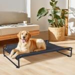 Veehoo Raised Dog Beds for Large Dogs, Washable Dog Cot with Headrest Sides, Outdoor Elevated Dog Bed with Non-Skid Feet, Breathable Mesh, Cooling Pet Hammock for Indoor or Camping, 42", Black