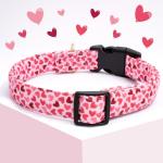 Faygarsle Valentine's Day Cute Loving Heart Printed Collar for Small Medium Large Dogs - Pink Cotton Collar for Girl and Boy Dogs