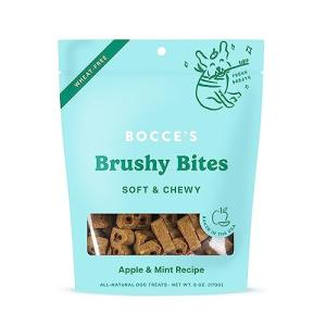 Bocce's Bakery Dailies Brushy Bites Dog Treats for Wellness Support, Wheat-Free Dog Treats, Made with Real Ingredients, Baked in The USA, All-Natural Soft & Chewy, Apple & Mint Recipe, 6 oz