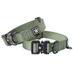 PawsPassion Dog Collars for Large Dogs, Heavy Duty Tactical Dog Collar with Metal Buckle, Durable Pet Collar Quick Release, Reinforced Nylon No Pull Dog Collar (Evergreen, L)