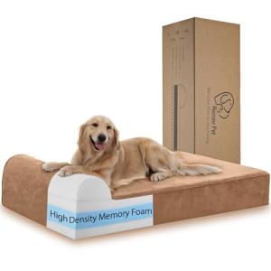 Rainmr Orthopedic Dog Beds for Large Dogs, 7" Memory Foam Dog Beds with Waterproof Liner, Durable Microsuede Cover, Removable and Washable, Nonskid Bottom, 48"x30"x7" L Khaki