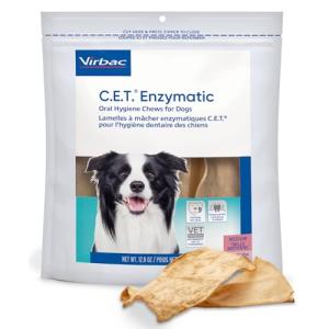 Virbac C.E.T. Enzymatic Oral Hygiene Chews for Medium Dogs - Plaque & Tartar Control - Single Layer Beefhide with Exclusive Dual-Enzyme System & Tasty Chicken Flavor - Easy to Give Dog Dental Chew
