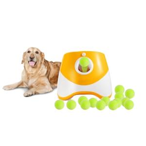 NOVAMART Dog Ball Launcher – Automatic Dog Ball Thrower for Small and Medium Dogs, Interactive Pet Toy with 6 Mini Tennis Balls & Adjustable Launch Distance, Indoor & Outdoor Play