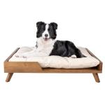 Elevated Dog Bed - 36” x 29.5” Indoor Pet Bed with Frame and Soft Cushion - Mid-Century Modern Wood Dog Bed for Medium to Large Pets by PETMAKER (Natural)