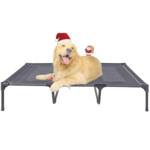 Suddus Elevated Dog Bed for Large Dogs 140lb, Breathable Cooling Raised Dog Cot with Dual Support Bars & Metal Frame, No-Slip Feet, Waterproof Pet Bed for Indoor/Outdoor, X-Large, 48 * 36 * 9in, Grey