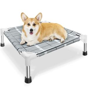 Elevated Raised Outdoor Dog Bed - Cooling Lifted Outside Dogs Cot Bed with Non-Slip Feet Dog Hammock Bed with Stainless Steel Frame Portable Puppy Pet Bed for Indoor & Outdoor