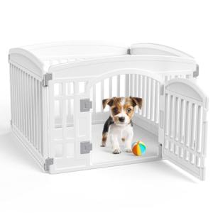 SMUG Dog Playpen 4-Panel 24 Inch Safe Secure Indoor Outdoor Pet Fence, Folding Portable 35 x 35 x 24IN, Ideal for Small to Medium Dogs Easy to Clean (White)