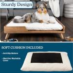Elevated Dog Bed - 36” x 29.5” Indoor Pet Bed with Frame and Soft Cushion - Mid-Century Modern Wood Dog Bed for Medium to Large Pets by PETMAKER (Natural)