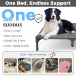 Suddus Elevated Dog Bed for Large Dogs 140lb, Breathable Cooling Raised Dog Cot with Dual Support Bars & Metal Frame, No-Slip Feet, Waterproof Pet Bed for Indoor/Outdoor, X-Large, 48 * 36 * 9in, Grey