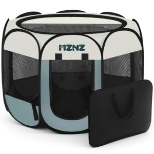 MZNZ Dog Cat Playpen, Portable Puppy Pet Crate Indoor for Small Dogs Cats Rabbits, Foldable Dog Cage Enclosure for Outdoor, Pop Up Dogs Tent Kennel with Carrying Case, Grey