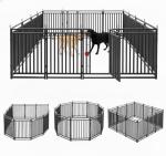 Petorldog Dog Fence Outdoor Indoor, 40 Inches Height, 16 Panels Dog Playpen for Large/Medium/Small Dogs Metal Dog Pen for Yard Camping and RV, Black-Silver