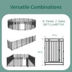 Petorldog Dog Fence Outdoor Indoor, 40 Inches Height, 16 Panels Dog Playpen for Large/Medium/Small Dogs Metal Dog Pen for Yard Camping and RV, Black-Silver