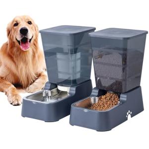 Meikuler Pets Auto Feeder 5.2L,Food Feeder and Water Dispenser Set for Medium & Large Dogs Cats and Pets Animals (Navy)