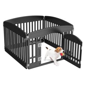 NEWBULIG Dog Playpen 4-Panel, 24IN Puppy Playpen, Stable Dog Play Pen Indoors/Outdoor with Secure Locking Door, Plastic Pet Fence for Small & Medium Dogs
