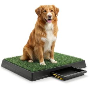 DUMOS Dog Grass Pad with Tray, 25" x 20" Grass Pad for Dogs Potty, Reusable Artificial Grass Pee Pad for Indoor & Outdoor Use, Easy Clean with Drainage Holes, for Puppy Potty Training