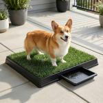 DUMOS Dog Grass Pad with Tray, 25" x 20" Grass Pad for Dogs Potty, Reusable Artificial Grass Pee Pad for Indoor & Outdoor Use, Easy Clean with Drainage Holes, for Puppy Potty Training