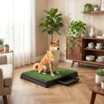 DUMOS Dog Grass Pad with Tray, 25" x 20" Grass Pad for Dogs Potty, Reusable Artificial Grass Pee Pad for Indoor & Outdoor Use, Easy Clean with Drainage Holes, for Puppy Potty Training