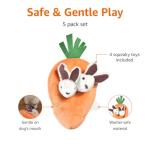 Amazon Basics Interactive Hide and Seek Squeaky Dog Plush Toy, Rabbit and Carrot, Orange and White, 5-Pack
