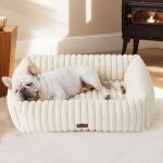 Bedsure ComfyFleece Cute Dog Bed Medium Size Dog - Washable Furry Puppy Beds, Rectangle Orthopedic Corduroy Fleece Pet Beds with Removable Zipper Cover, 30x24x8inches, Cream